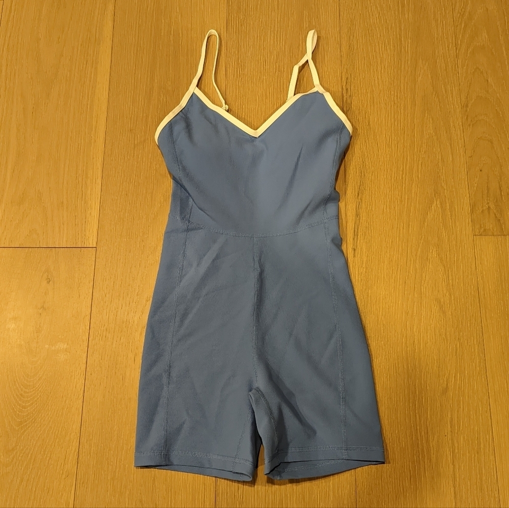 Blue Athletic Romper with White Accents